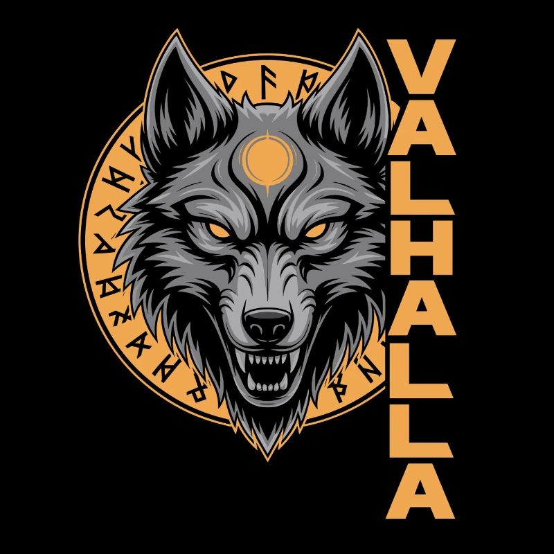 Nordischer Wolf Valhalla Runen Design