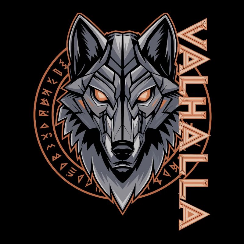 Nordischer Wolf Valhalla Runen Design