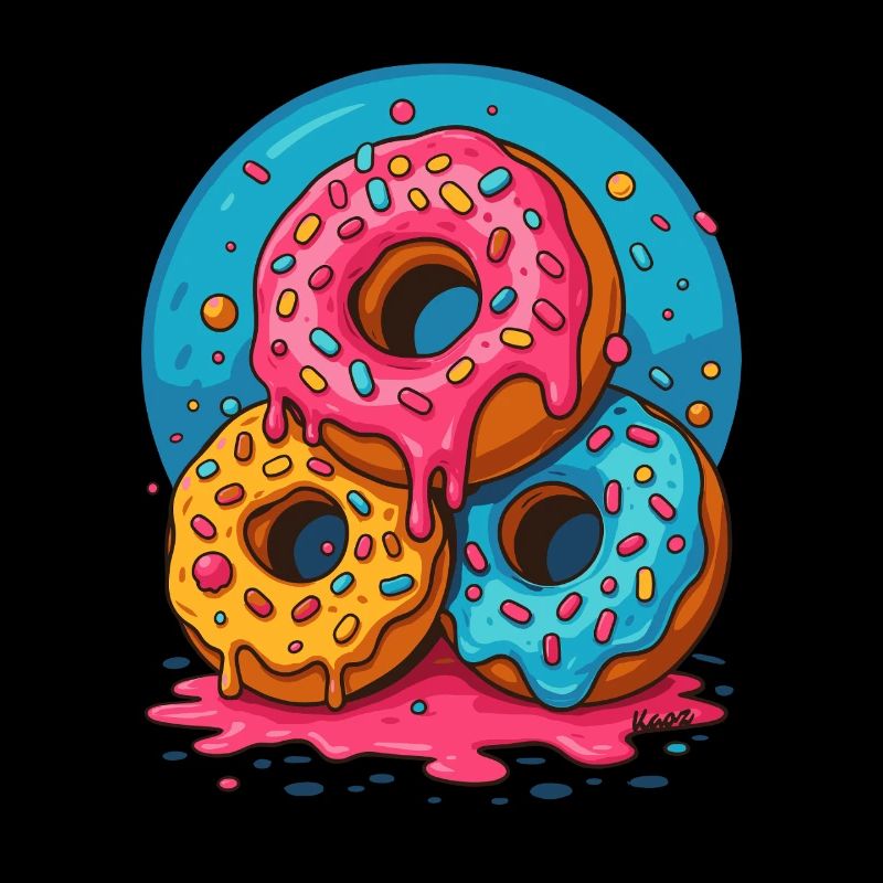 Three colorful donuts with icing and sprinkles