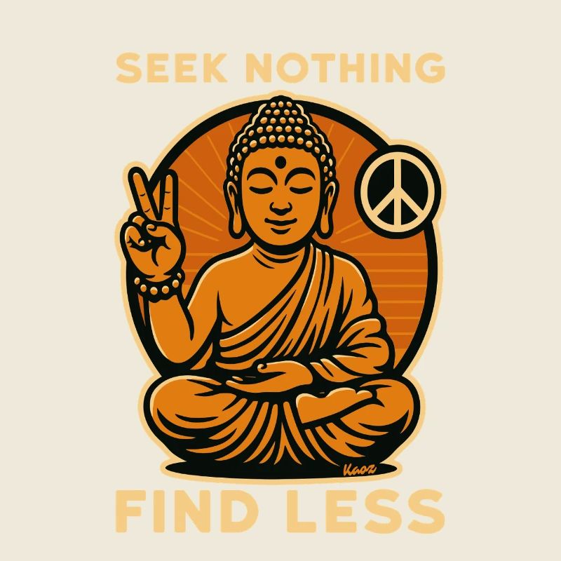 Buddha mit Peace-Zeichen und Spruch in Retro-Optik