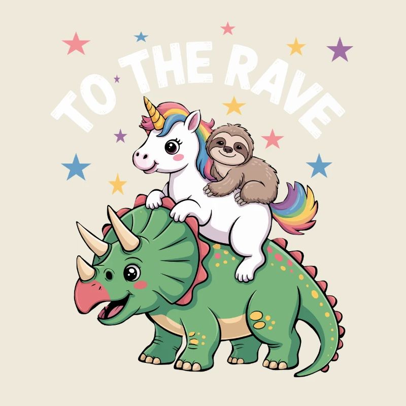 Zum Rave EDM Einhorn Faultier Reiten Dinosaurier