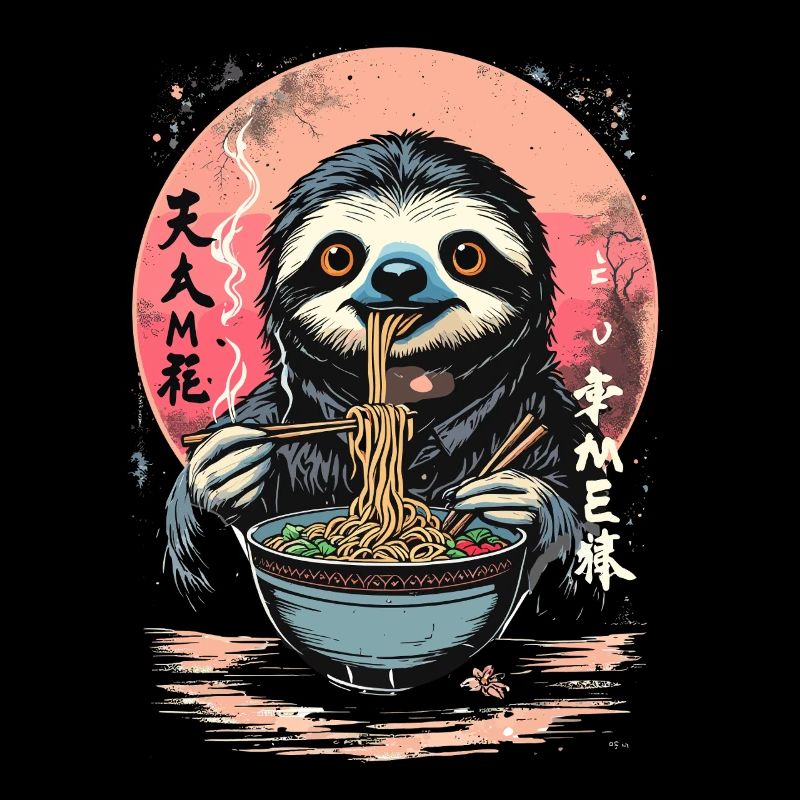 Sloth Eats Ramen Japon Noodle Design
