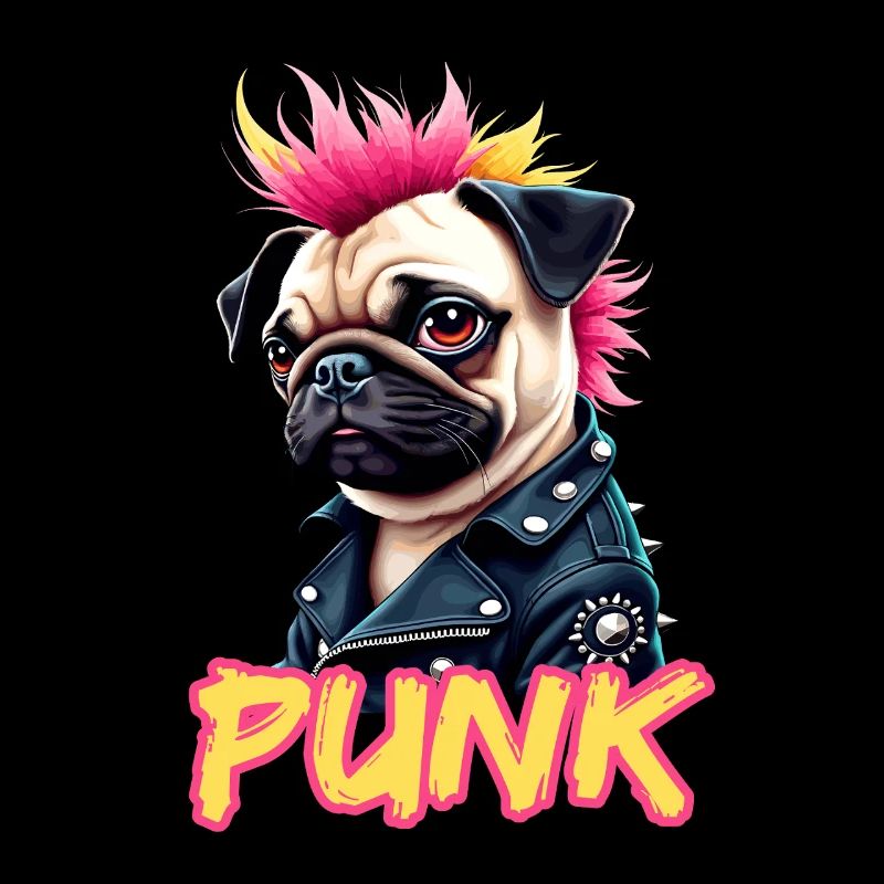 Punk Pug with mohawk and leather jacket for