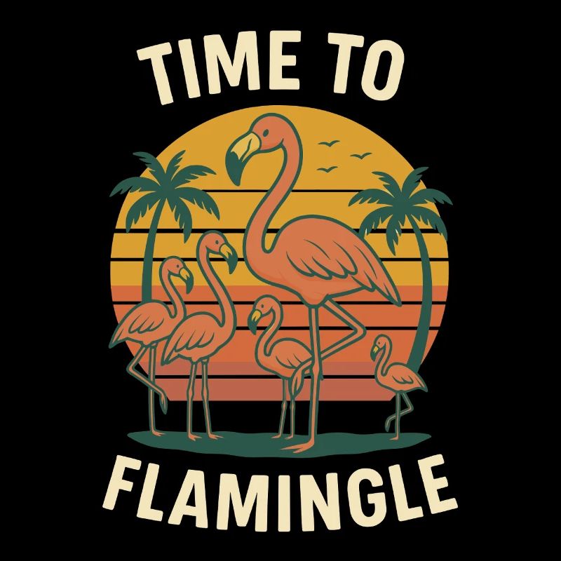 Flamingo Vacances Été Plage Design Rétro