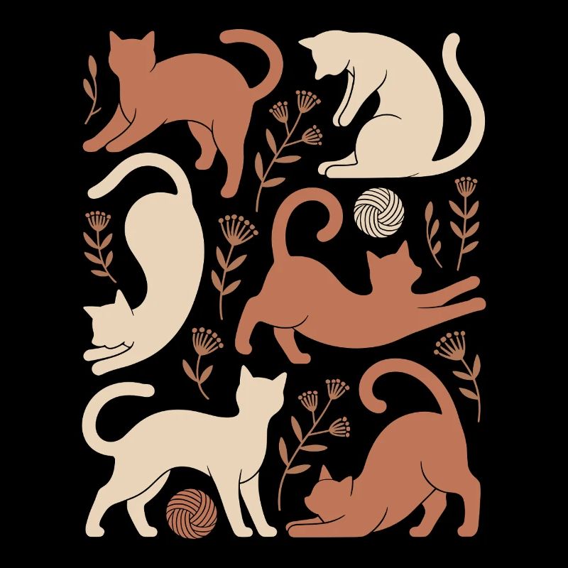 Boho Cats And Flowers Magical Pattern