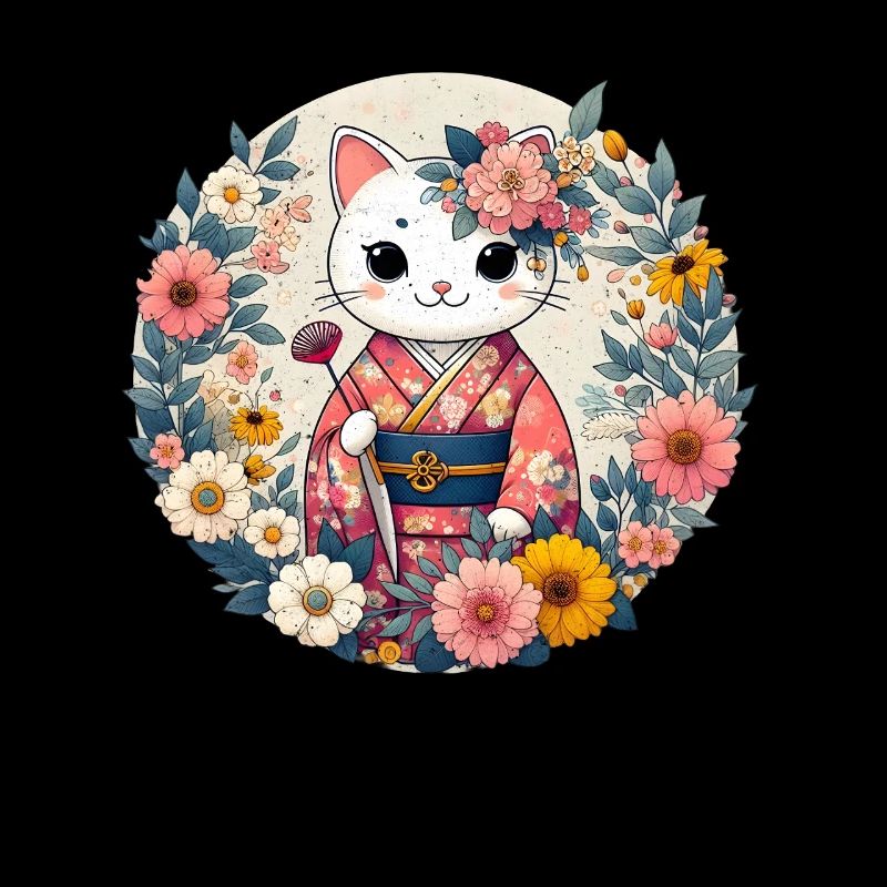 Kimono Katze mit Blumen