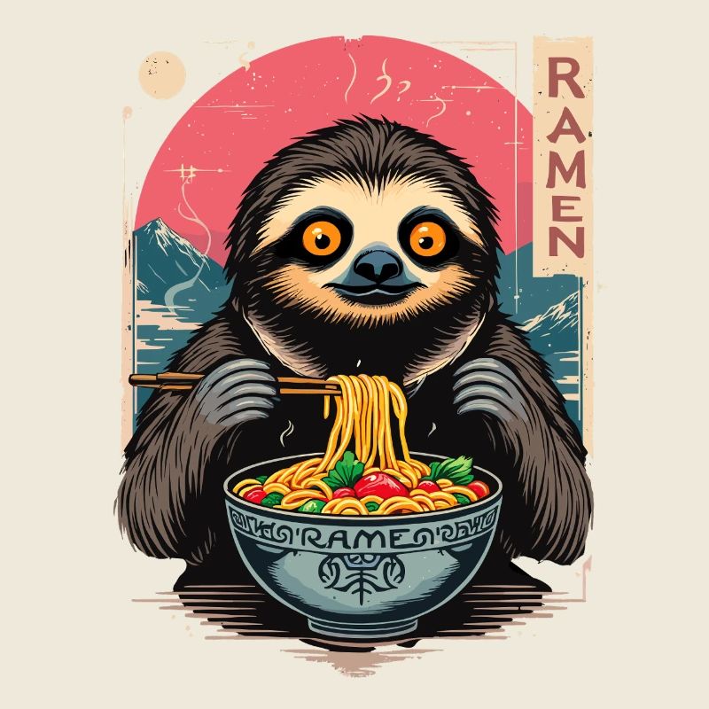 Sloth Eats Ramen Japon Noodle Design