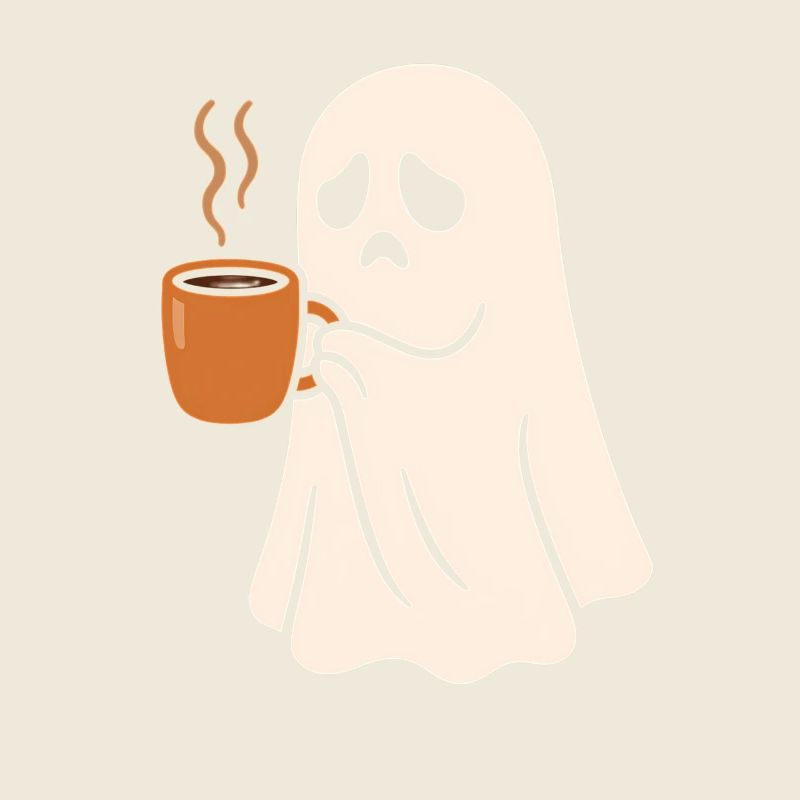 Schauriges Geist mit Kaffeetasse