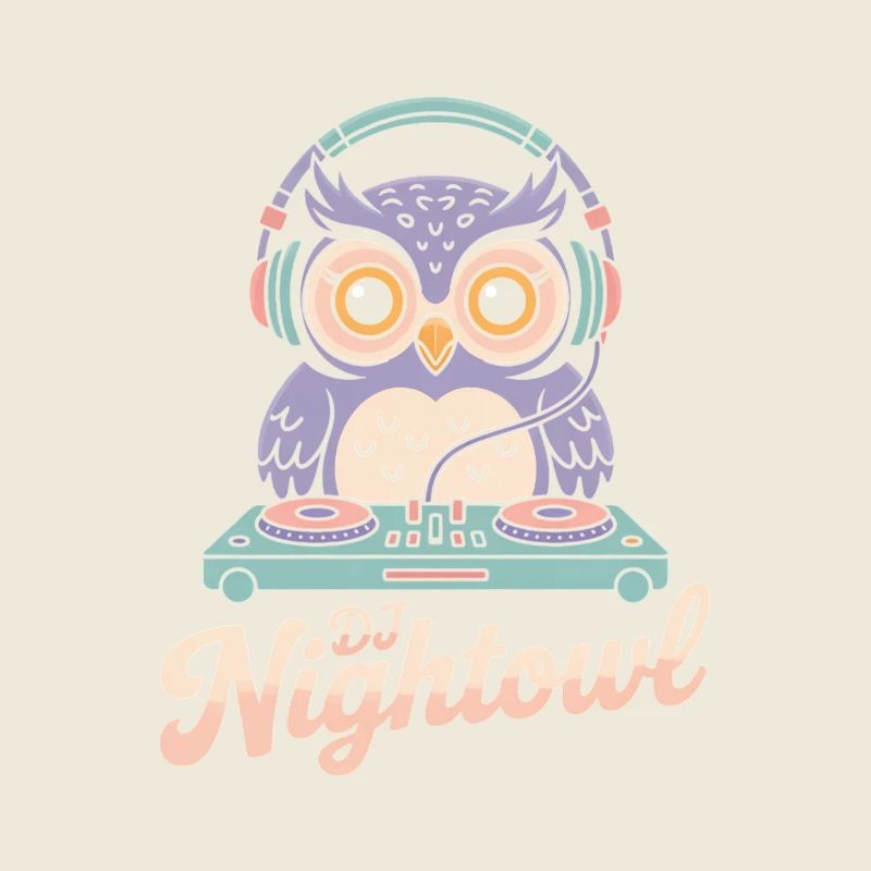 DJ Nightowl Eule Mit Kopfhörern Am Pult