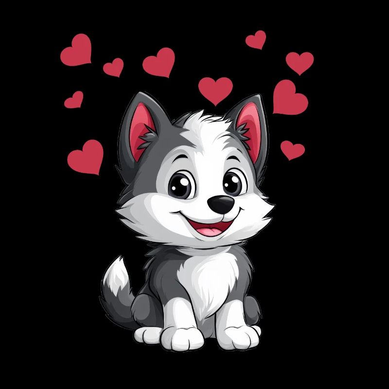 Mignon husky avec des cœurs