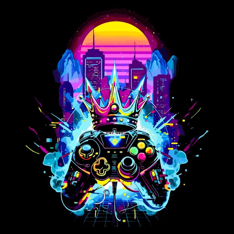 Gaming King Retrowave Controller Neon 80s Stadt