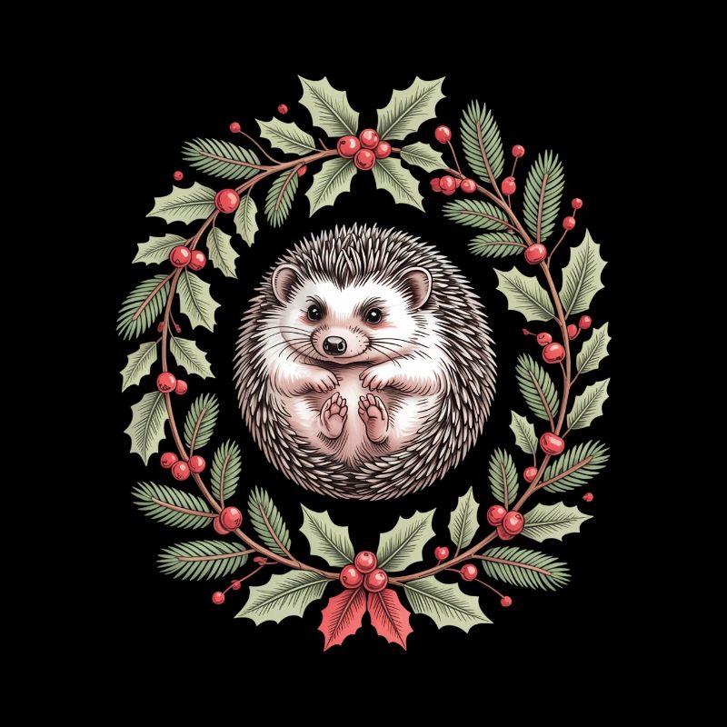 Hérisson de Noël en couronne de houx