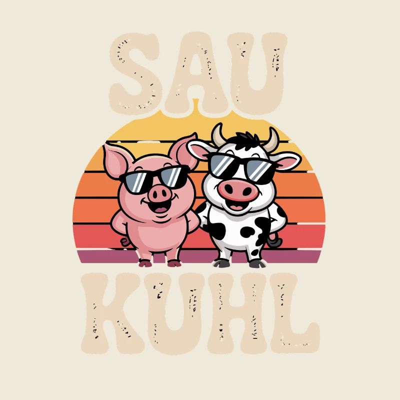Sow Cool Pig And Cow Retro