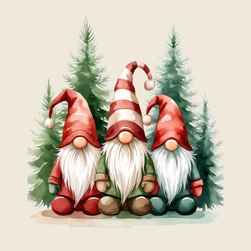 Three garden gnomes in the winter forest