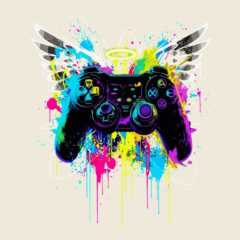 Gaming Controller Wings Street Art Paint Splash