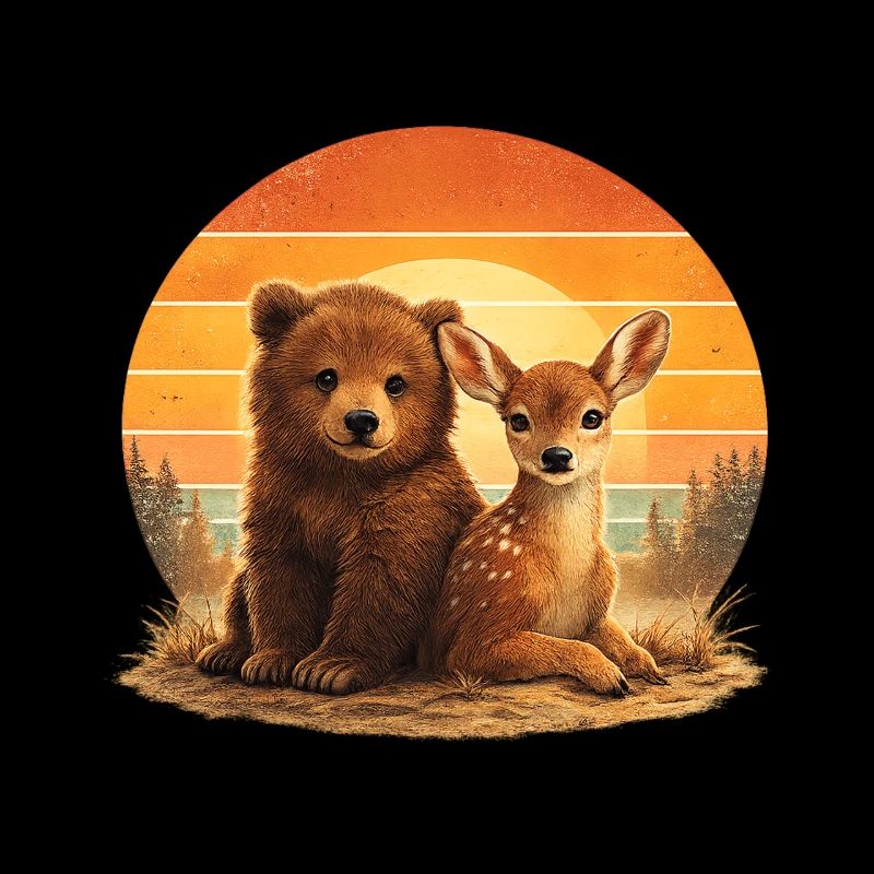 Bear and Deer Retro Animal Lovers
