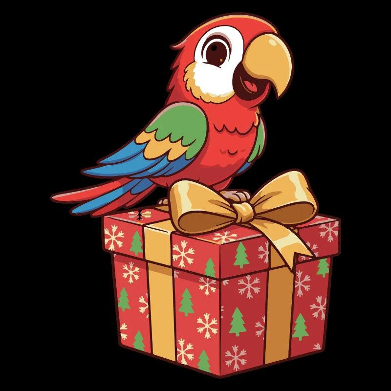 Weihnachtspapagei auf Geschenkbox