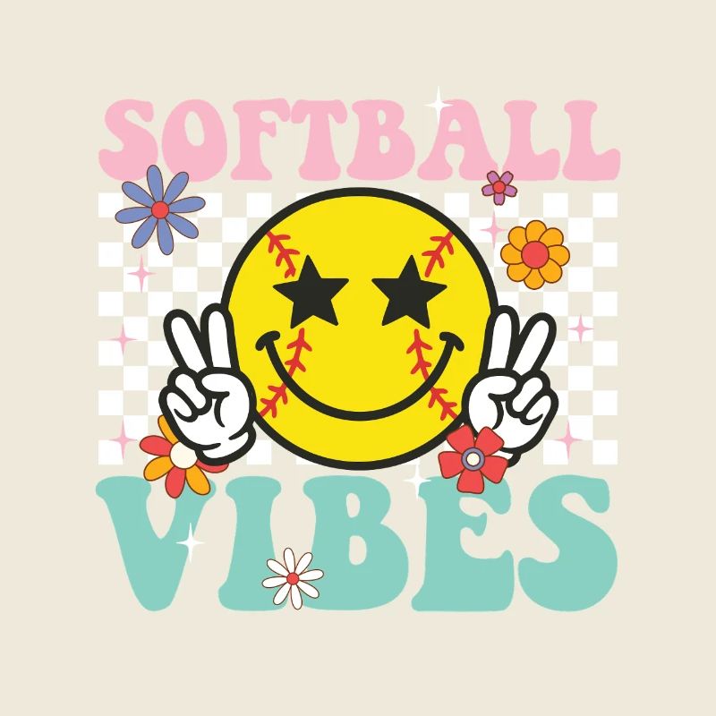 Softball Vibes Cool Fun Graphic for Players Fans