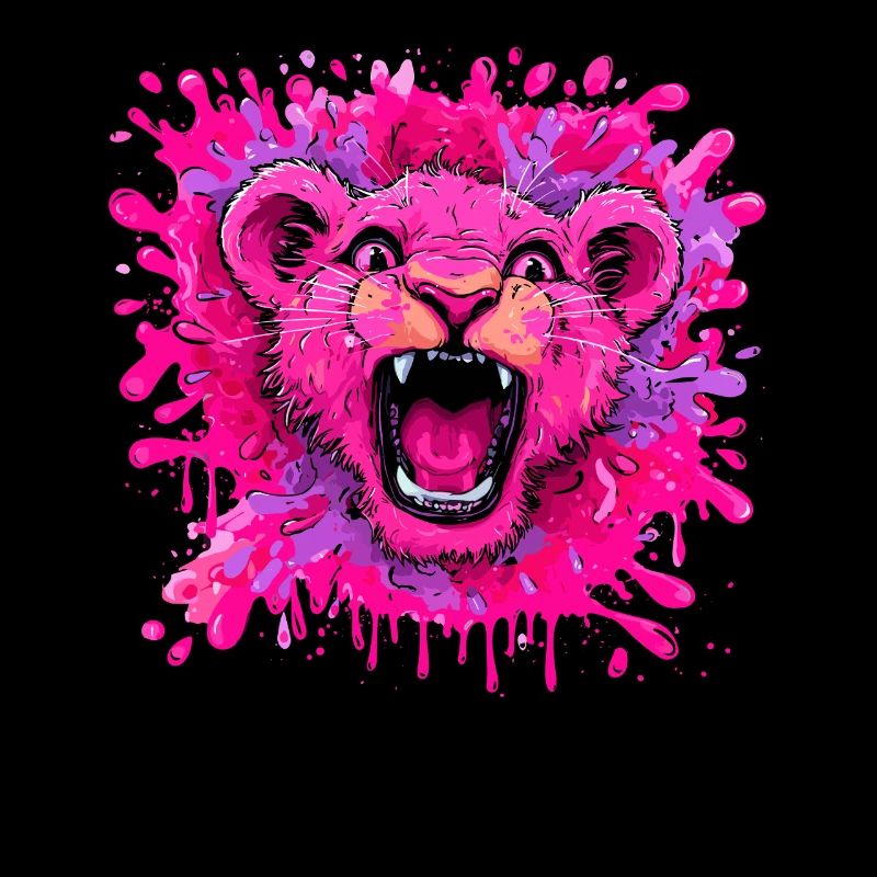 Pinker Löwe im Farbschwall