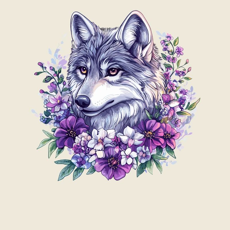 Loup fleur dans un cadre aquarelle