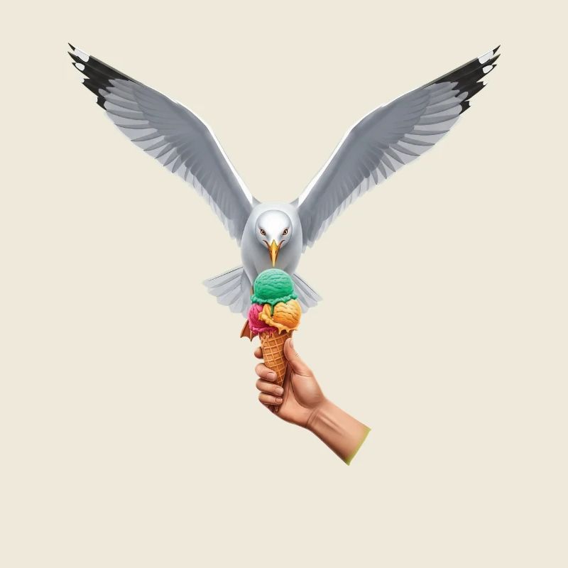 Lustige Möwe Stiehlt Eiscreme