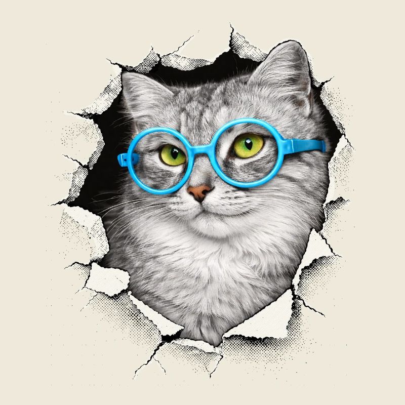 Chat mignon – Arts techniques mixtes Blue Glasses