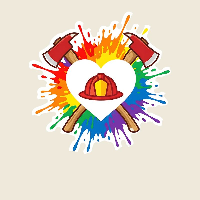 Feuerwehr Pride Herz Helm Regenbogen Axt
