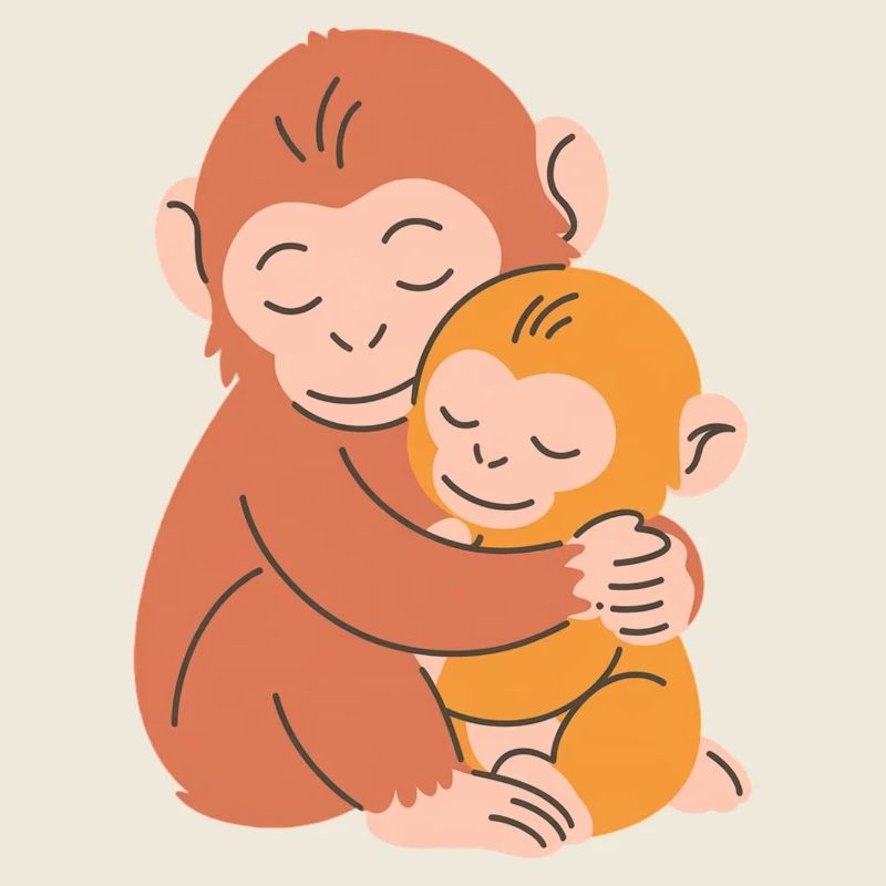 Affenmutter und Baby umarmen sich
