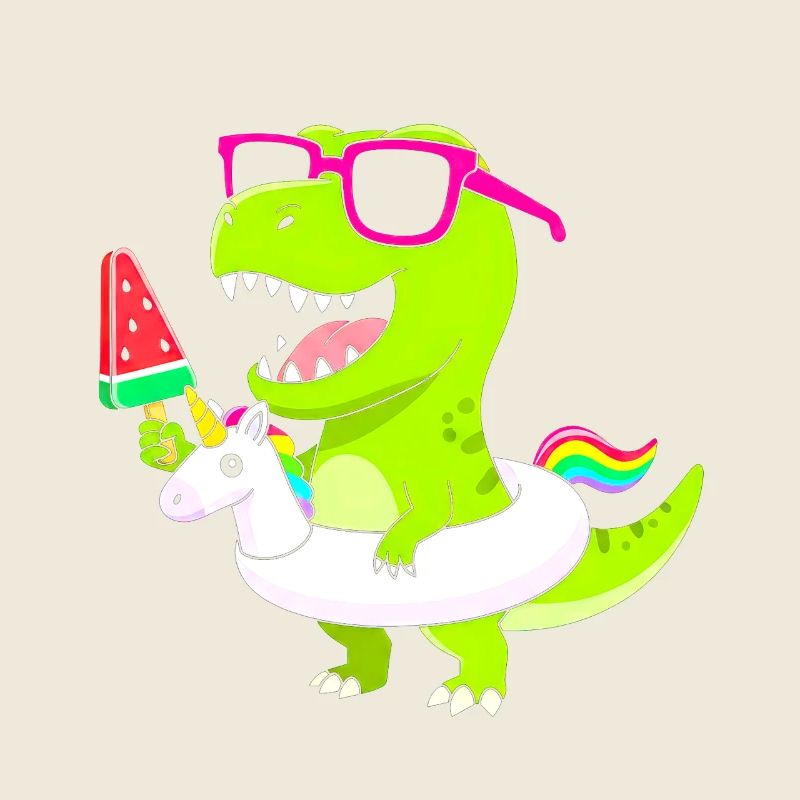 Dino néon avec glace et licorne