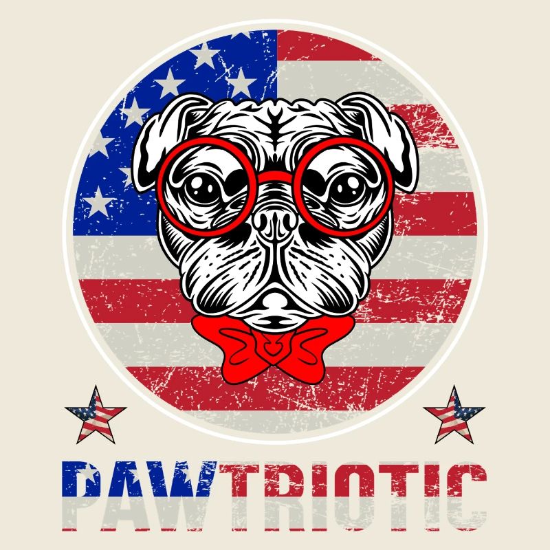 Pug Patriot with Red Glasses