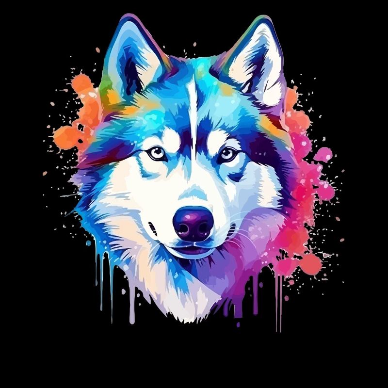 Bunte Husky-Hunde-Splash-Art