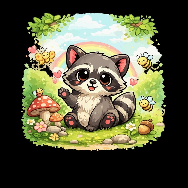 Petit raton laveur dans un paradis fleuri