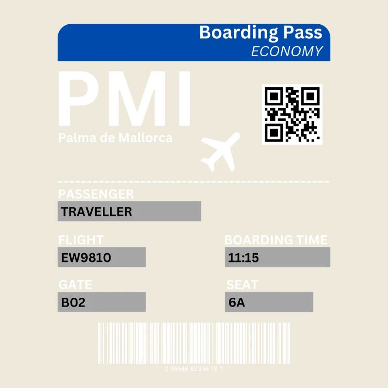 Mallorca Flight Ticket Design Boarding Pass Shirt