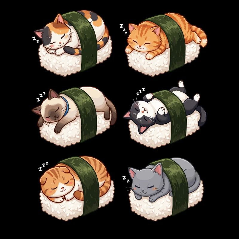 Kawaii Chat Sushi Nigiri Mignonne Neko Dormant