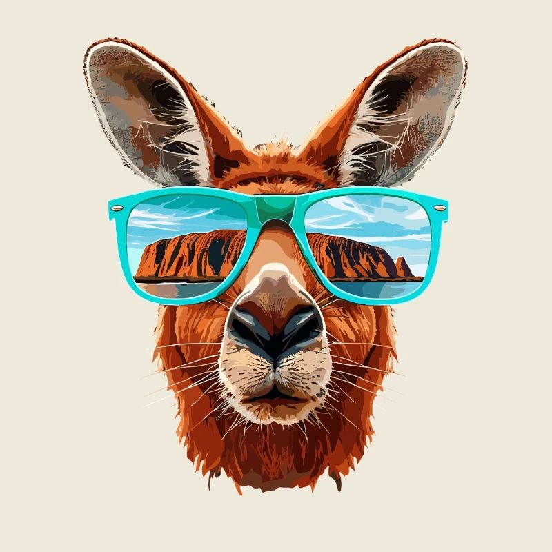 Un cangourou cool avec des lunettes de soleil devant Uluru