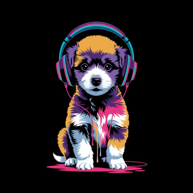 Chiot caniche avec un casque