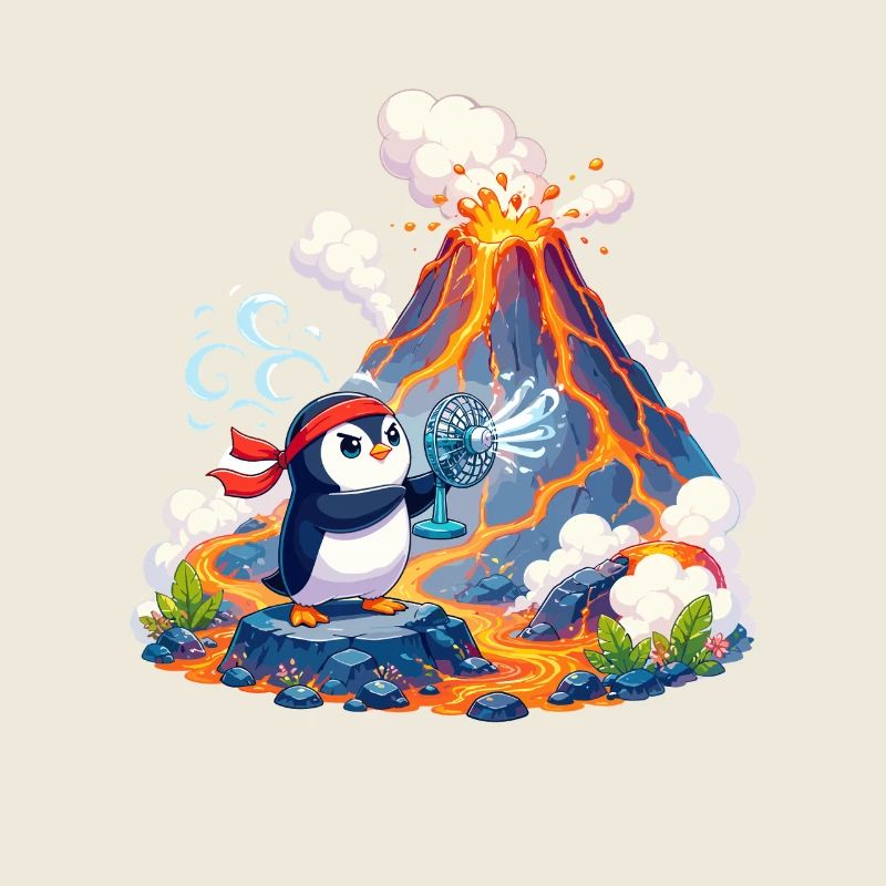 Lava Penguin avec Éventail