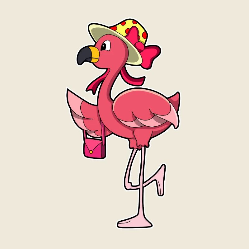 Flamingo mit Handtasche & Hut