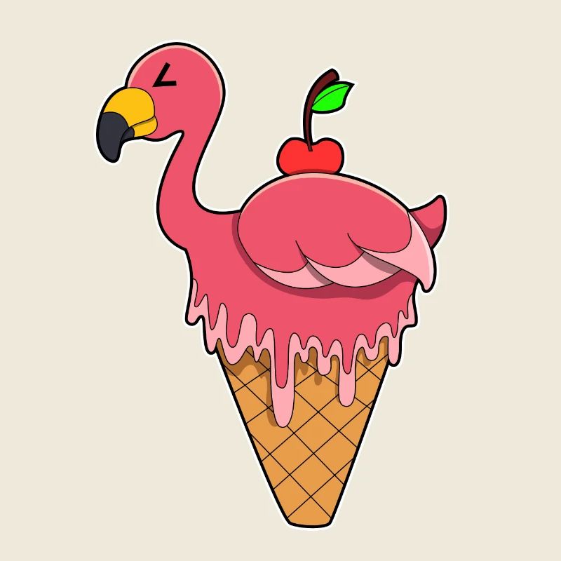 Flamingo mit Waffeleis & Apfel