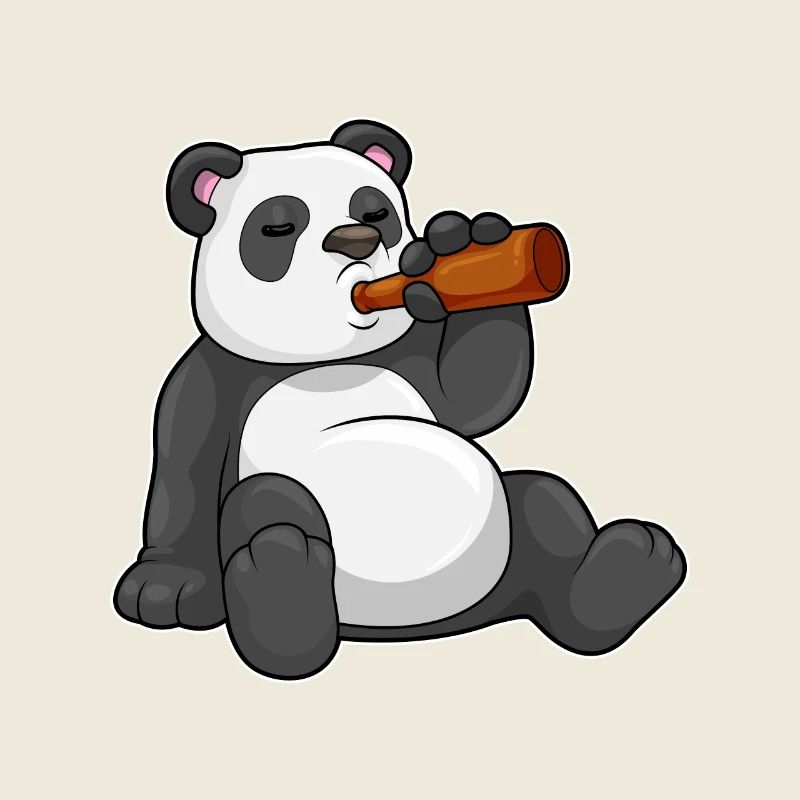 Panda avec une bouteille de bière