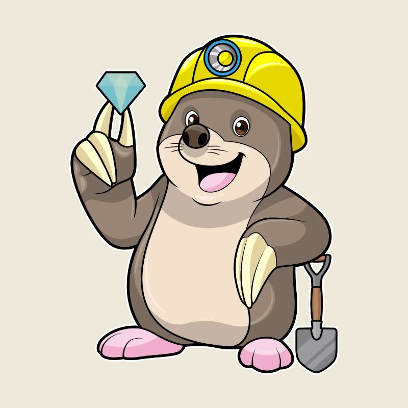 Mole as a miner with shovel & diamond