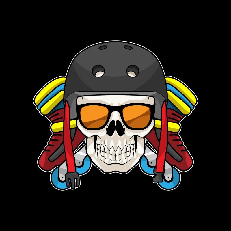 Skull with sunglasses & inline skates