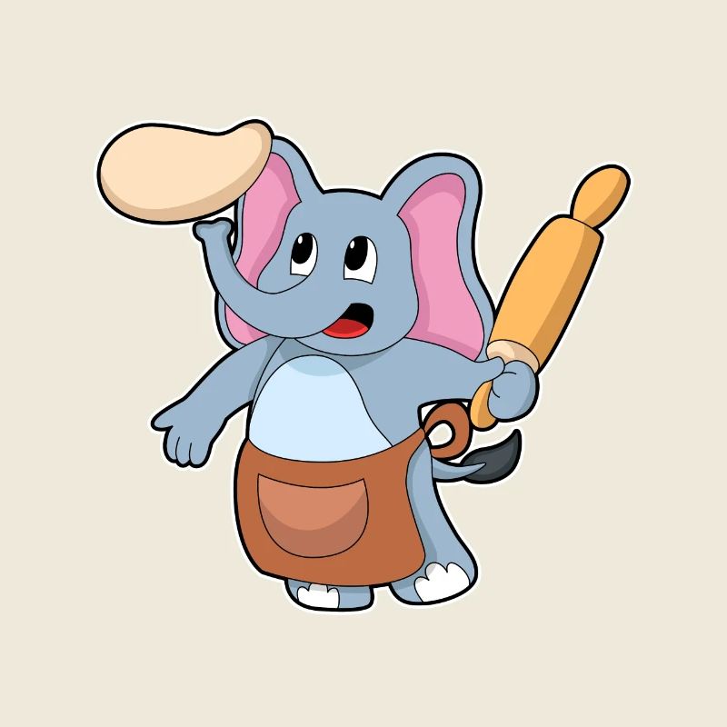Elephant comme cuisinier avec du bois de pâtes et de la pâte