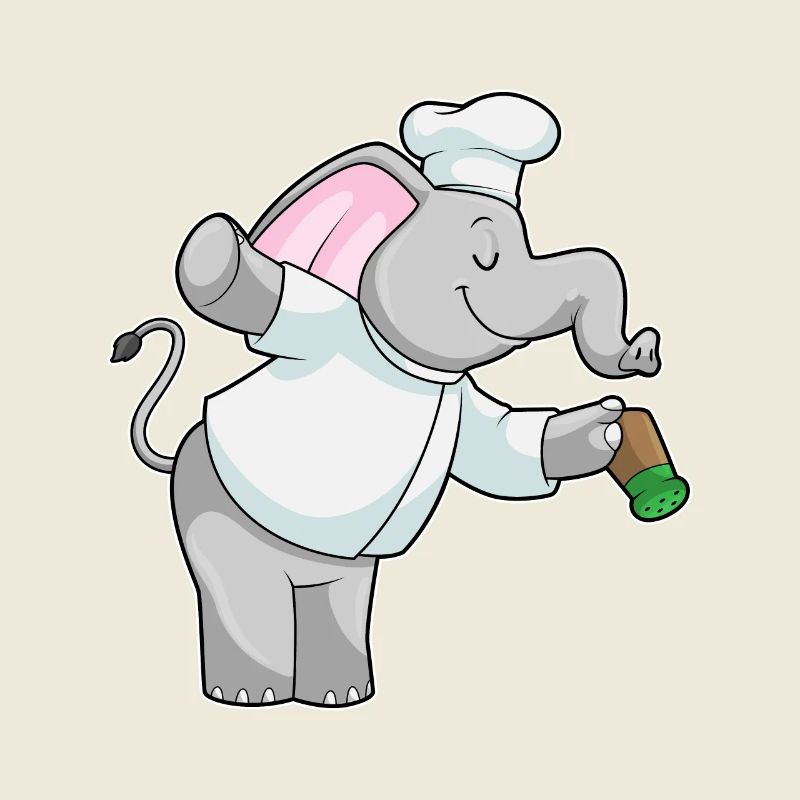 Elephant as a cook with salt shaker