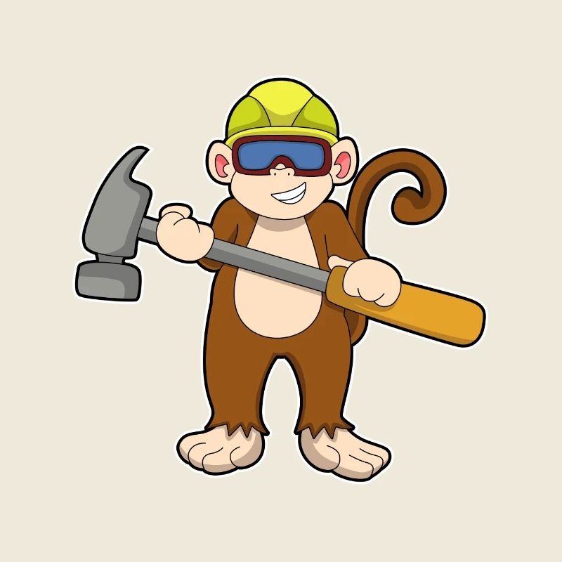Singe en artisan avec un marteau