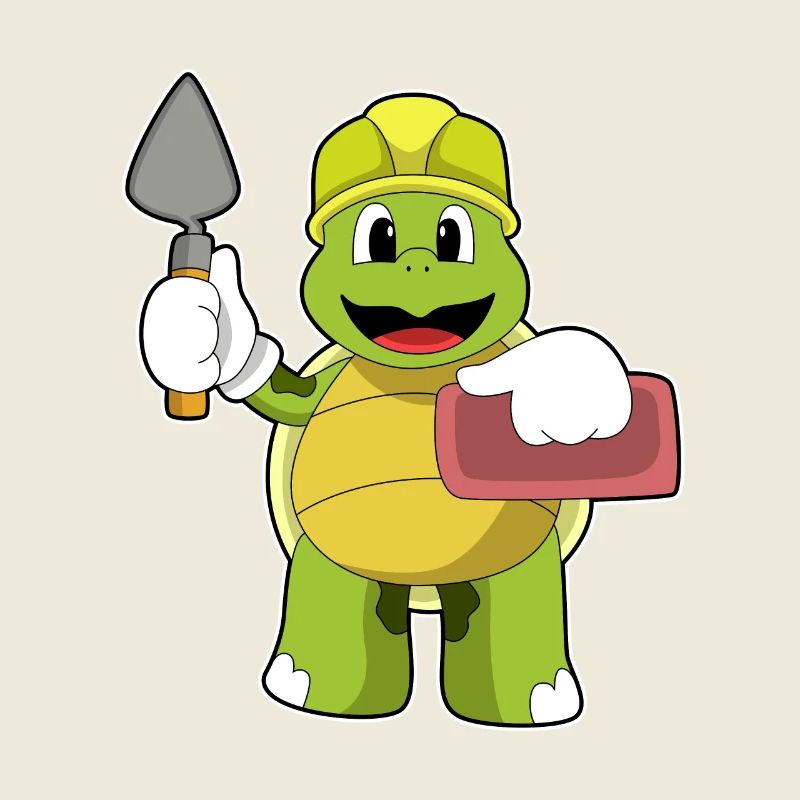 Turtle as a mason with stone