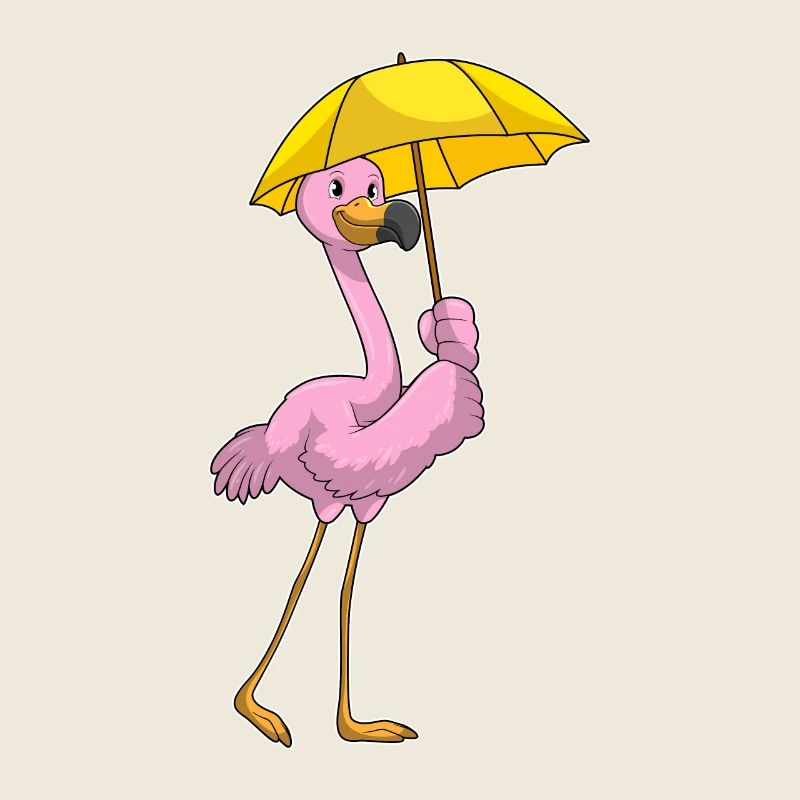 Flamingo bei Regen mit Regenschirm