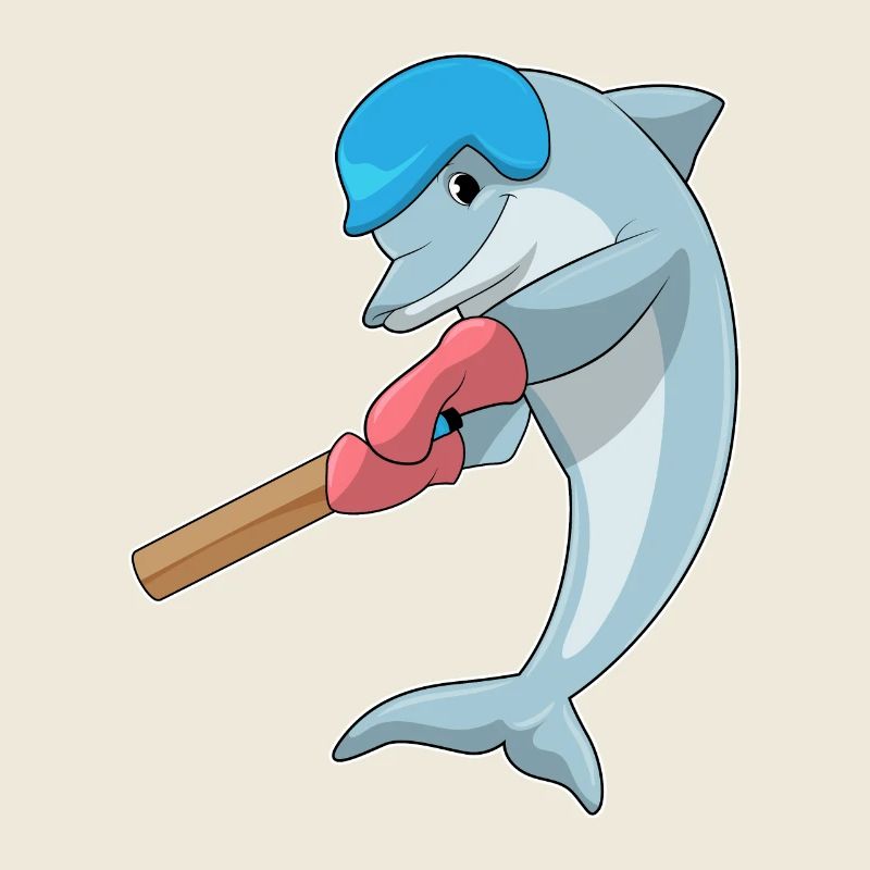 Delfin beim Cricket mit Cricketschläger