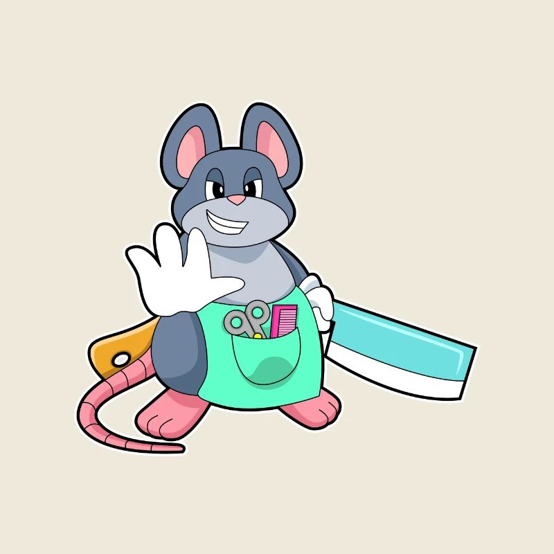 Souris comme coiffeur avec ciseaux et peigne