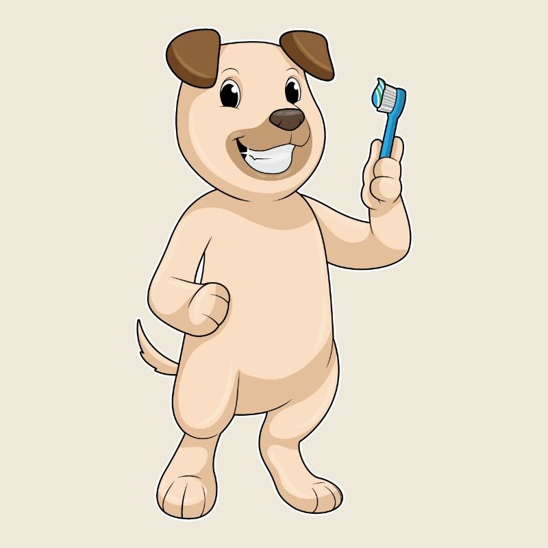 Chien avec brosse à dents